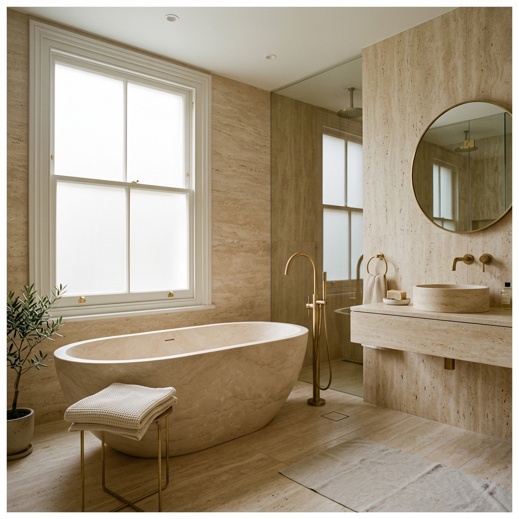 Primrose Hill travertine bathroom