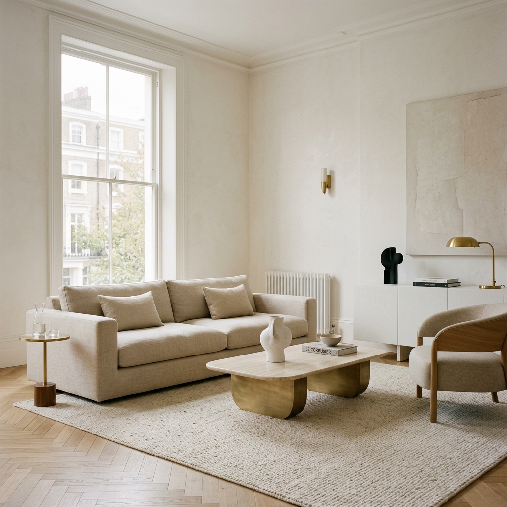 Minimalist London living room designed by Sharer Studios