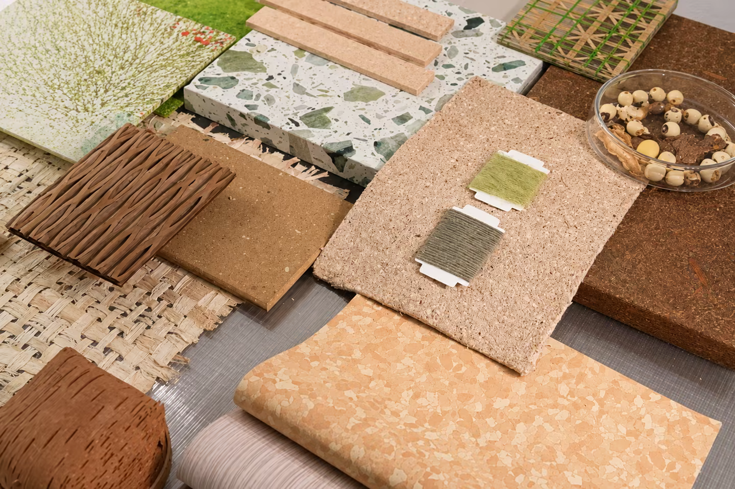 Natural material samples selected for an interior design scheme